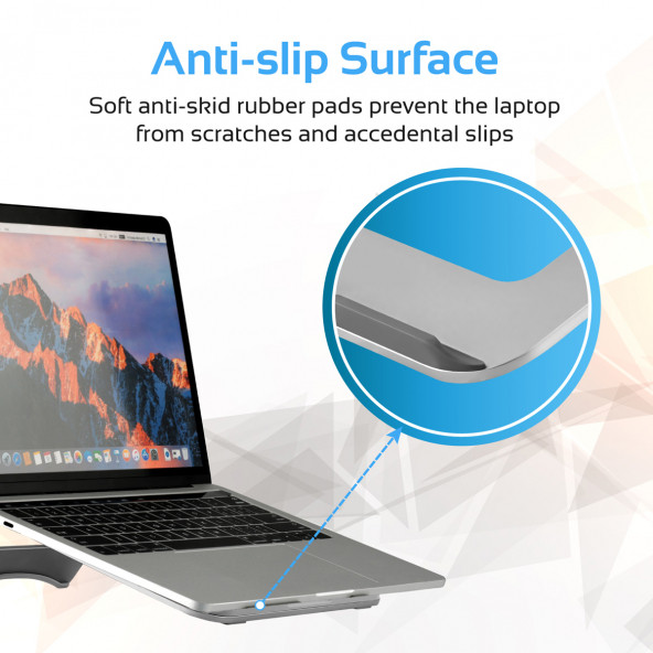 Promate Deskmate-3 Laptop Standı Ayarlanabilir Alüminyum Dizüstü Bilgisayar Notebook Için Kaymaz Gümüş - 5