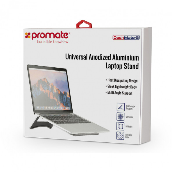 Promate Deskmate-3 Laptop Standı Ayarlanabilir Alüminyum Dizüstü Bilgisayar Notebook Için Kaymaz Gümüş - 9