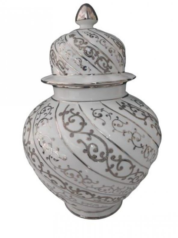 Kütahya Porselen Çeşni Bülbül Kavanoz 25 Cm-Platin