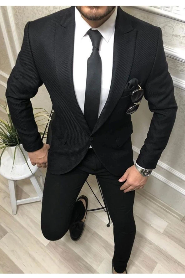 Tomms Erkek Siyah İtalyan Kesim Tek Ceket Slim Fit DPCLSS-1219