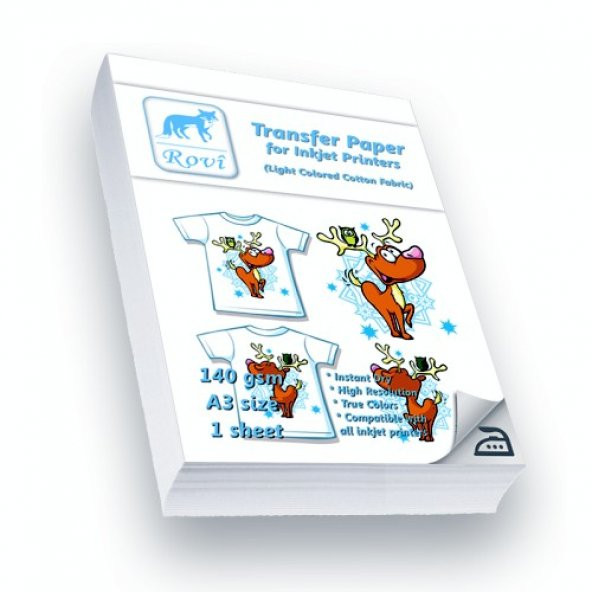 Rovi Transfer Kağıdı (Açık Renk Pamuklu Kumaş) - 140gsm - 1yp - A3 ürün görseli 1