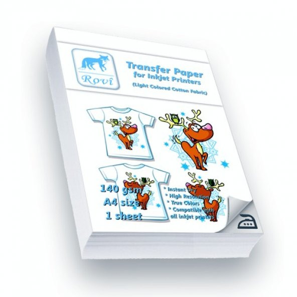 Rovi Transfer Kağıdı (Açık Renk Pamuklu Kumaş) - 140gsm - 1yp - A4 ürün görseli 1