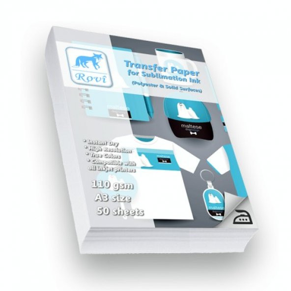 Rovi Transfer Kağıdı (Polyester/Seramik/Metal) - 100gsm - 50yp - A3 - 1