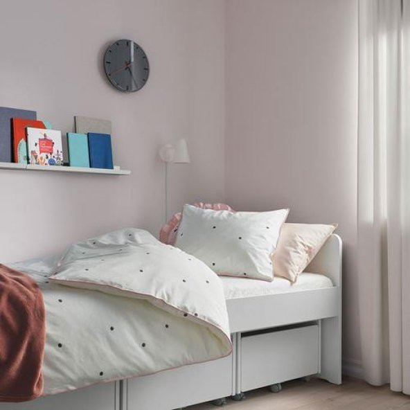 Çocuk Nevresim Takımı Tek Kişilik MeridyenDukkan 150x200/50x60 cm Beyaz-Puantiye Desenli Beyaz Nevresim Çarşafsız - 2