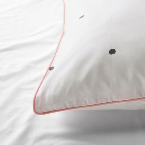 Çocuk Nevresim Takımı Tek Kişilik MeridyenDukkan 150x200/50x60 cm Beyaz-Puantiye Desenli Beyaz Nevresim Çarşafsız - 4