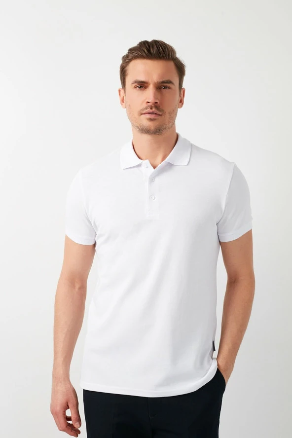 Tomms Erkek Beyaz Polo Yaka Slim Fit Tshirt WPT-0109