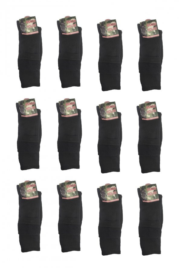 12li Siyah Havacı Kışlık Uzun Asker Çorabı - Havlu Çorap