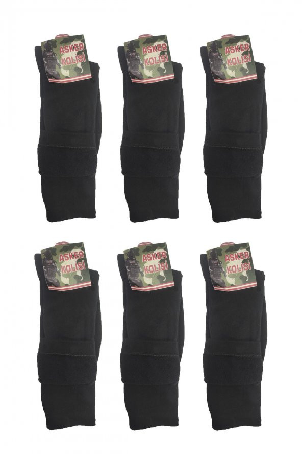 6lı Siyah Kışlık Havlu Asker Çorabı - Uzun Çorap - Asker Malzemeleri