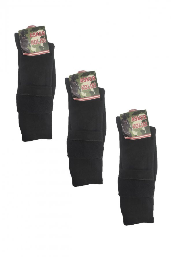 3lü Siyah Kışlık Uzun Asker Çorabı - Havacı Havlu Çorap