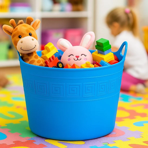 Mavi, Esnek Plastik Kova – 42 Litre, Kurban Kovası, Esneyebilen Oyuncak ve Çamaşır Sepeti - Resim 8