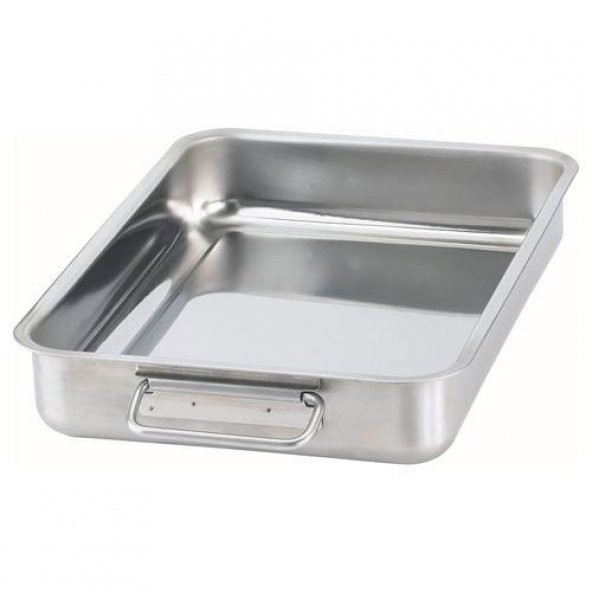 Metal Kare Fırın Kabı MeridyenDukkan 24x34 Cm Paslanmaz Çelik Kulplu Kare Fırın Pişirme Tepsisi - 2