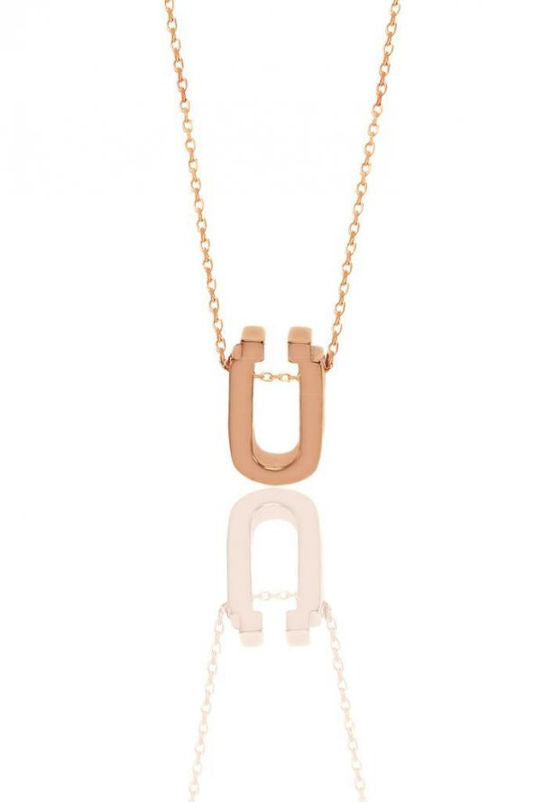 Gümüş rose üç boyutlu minimal  ü  harf kolye ürün görseli 1