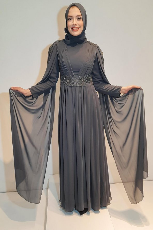 Tuana Uzun Şifon Kumaş Tesettür Abiye 16184