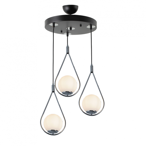 TT Aydınlatma TT024-3Y-SY-KR  Mat Siyah-Krom 3 lü Yuvarlak Avize ürün görseli 1