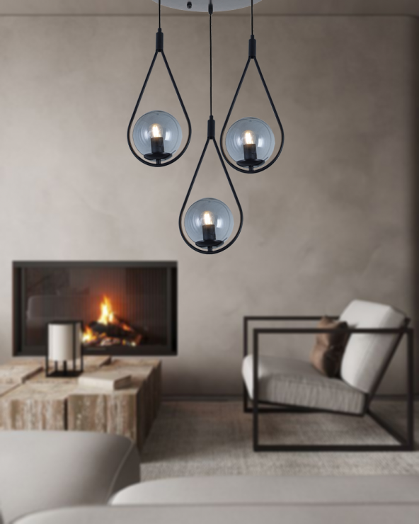 TT Aydınlatma TT024-3Y-SY  Mat Siyah 3 lü Yuvarlak Avize - Resim 2