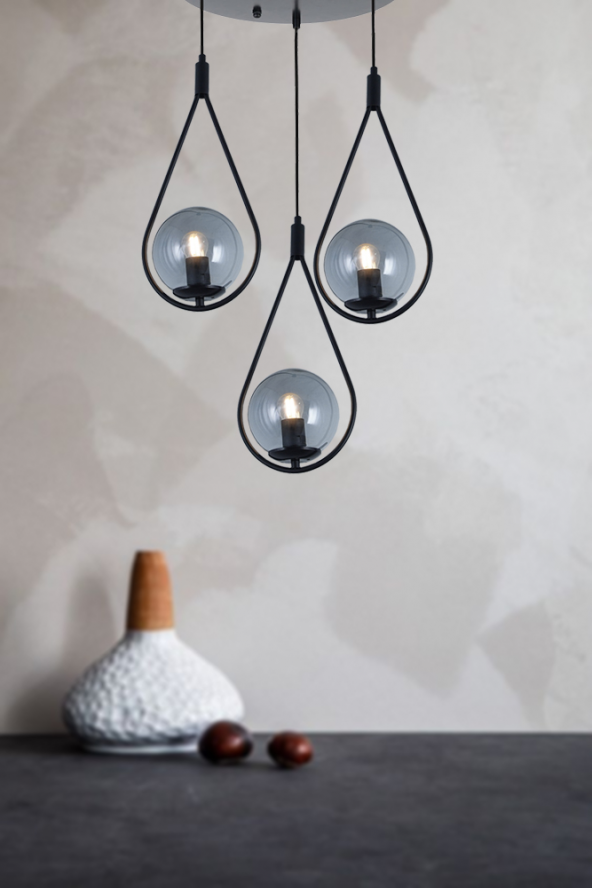 TT Aydınlatma TT024-3Y-SY  Mat Siyah 3 lü Yuvarlak Avize - Resim 3