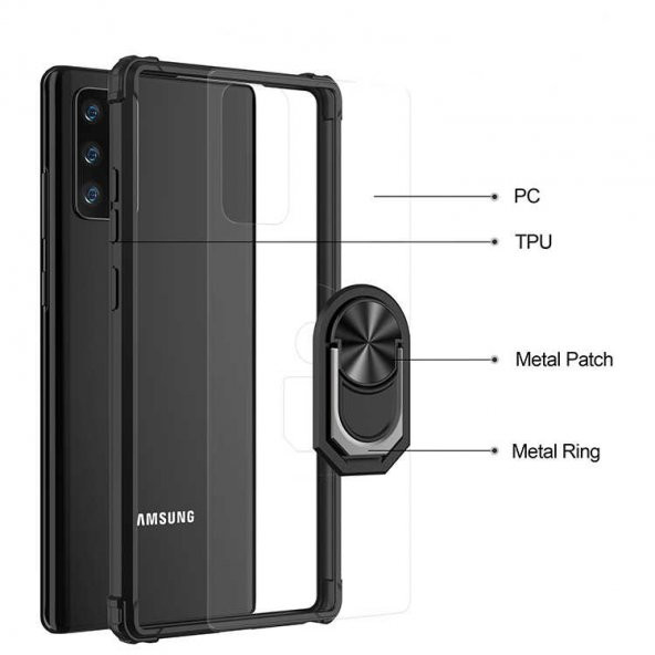 Samsung Galaxy Note 20 Kılıf Kenar Korumalı Antişok Yüzüklü Kapak - 5