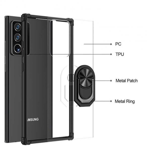 Samsung Galaxy Note 20 Ultra Kılıf Kenar Korumalı Antişok Yüzüklü Kapak - 6