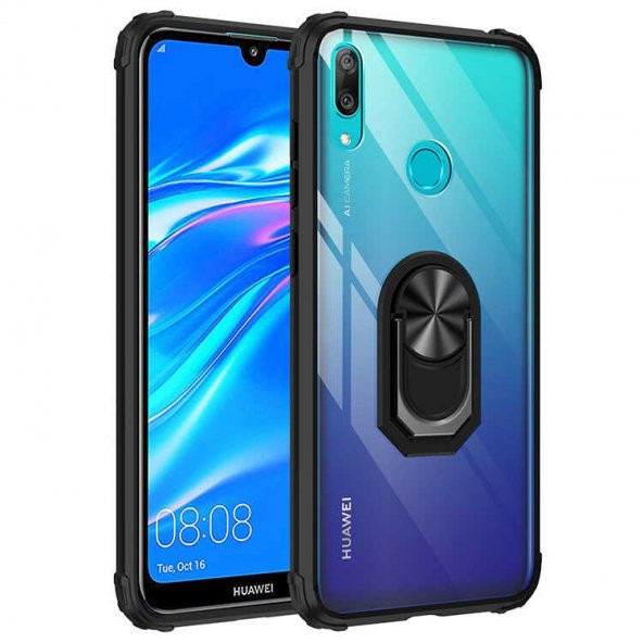 Huawei Y7 Prime 2019 Kılıf Kenar Korumalı Antişok Yüzüklü Kapak - 3