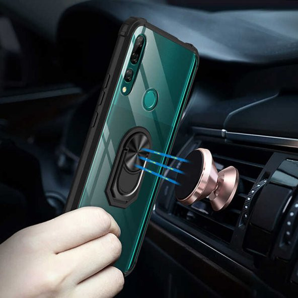 Huawei Y9 Prime 2019 Kılıf Kenar Korumalı Antişok Yüzüklü Kapak - 9