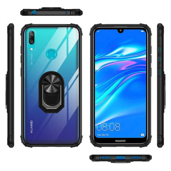 Huawei Y7 Prime 2019 Kılıf Kenar Korumalı Antişok Yüzüklü Kapak - 7