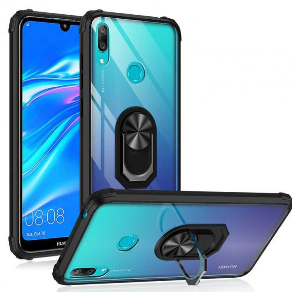 Huawei Y7 Prime 2019 Kılıf Kenar Korumalı Antişok Yüzüklü Kapak - 8