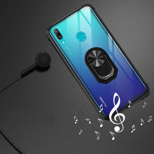 Huawei Y7 Prime 2019 Kılıf Kenar Korumalı Antişok Yüzüklü Kapak - 12