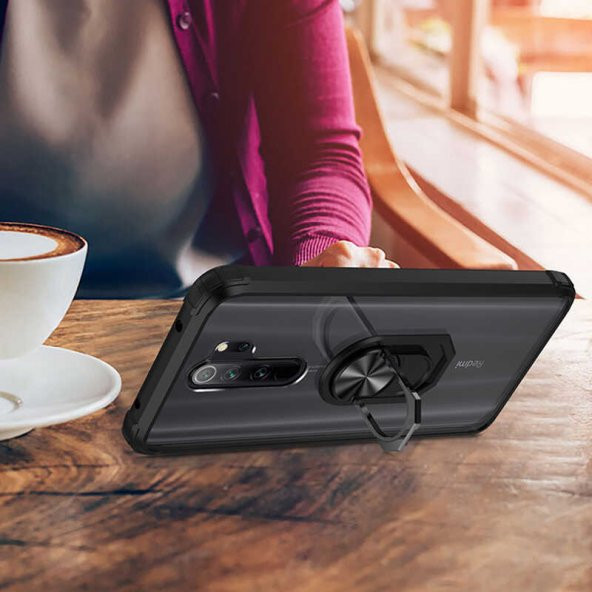 Xiaomi Redmi Note 8 Pro Kılıf Kenar Korumalı Antişok Yüzüklü Kapak - 10