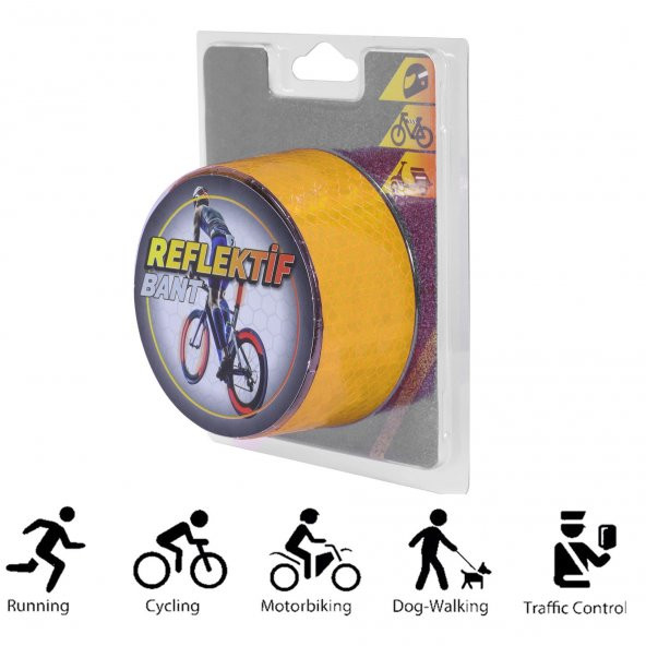 Reflektörlü Reflektif Fosforlu Şerit Bant Reflekte Bisiklet İkaz Bandı Sarı