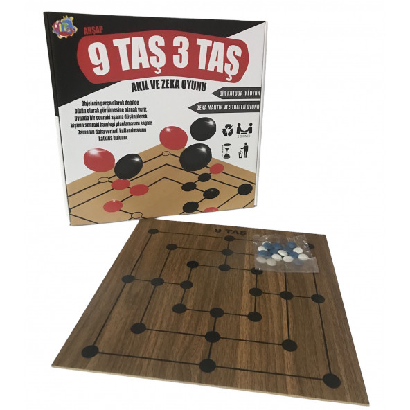 Ahşap 9 Taş 3 Taş Akıl Zeka ve Strateji Oyunu - 3