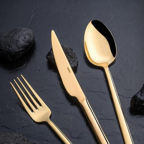 Nehir Dalyan Full Altın Parlak 84 Parça Kutulu Çatal Bıçak Set - 3