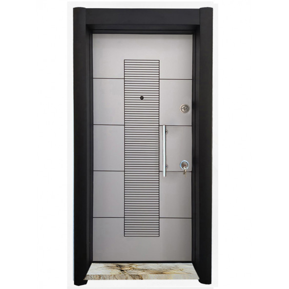 11593B Çelik Kapı, Beyaz Desenli Çelik Kapı Modelleri Sol Açılım Çelik Kapı