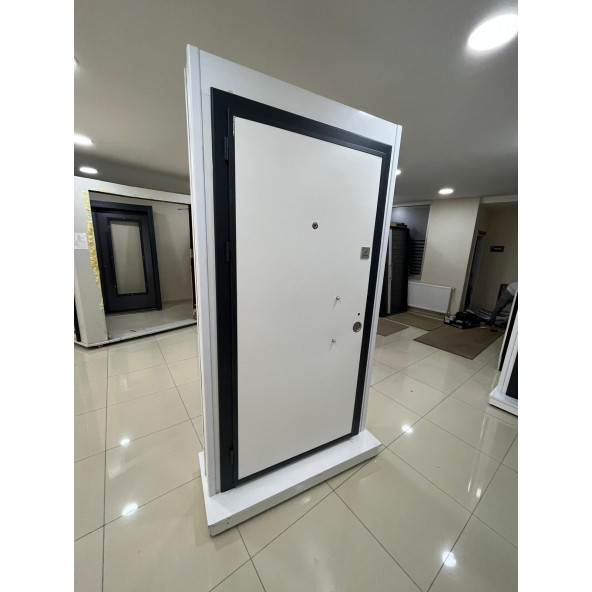 11593B Çelik Kapı, Beyaz Desenli Çelik Kapı Modelleri Sol Açılım Çelik Kapı - 2