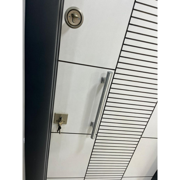 11593B Çelik Kapı, Beyaz Desenli Çelik Kapı Modelleri Sol Açılım Çelik Kapı - 4