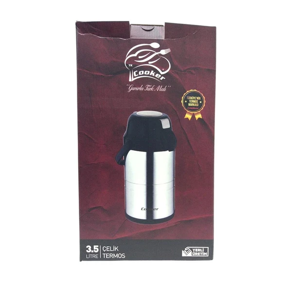 Cooker 3,5 Litre İnox Pompalı Çelik Termos CKR-2008 Siyah - 3