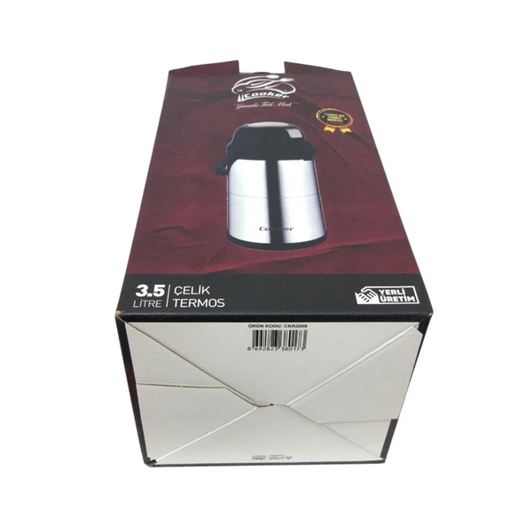 Cooker 3,5 Litre İnox Pompalı Çelik Termos CKR-2008 Siyah - 7