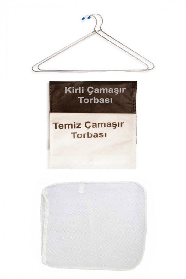 Asker Dolabına Kirli Temiz Torbası - Çamaşır Filesi - 2li Dolap Askısı