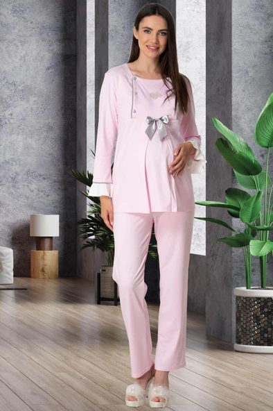 Mecit 5529 Pembe Emzirme Özellikli Lohusa Pijama Takımı