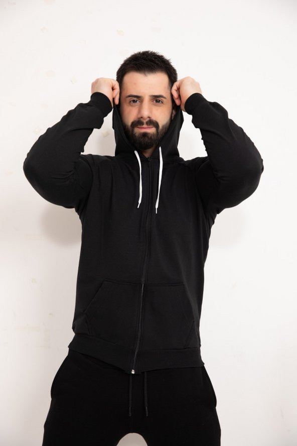 Tomms Erkek Siyah Kapüşonlu Sweat Hırka SWTERK-3561 - 3