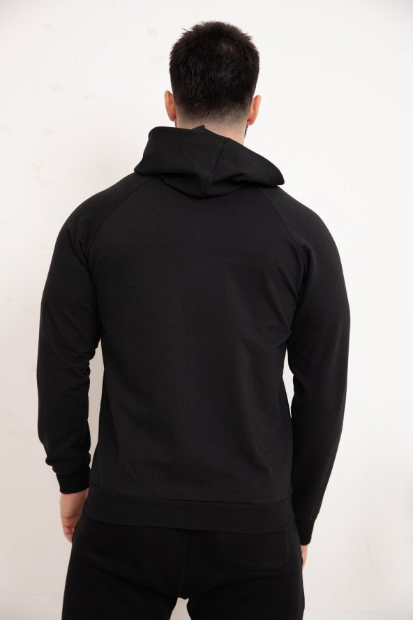 Tomms Erkek Siyah Kapüşonlu Sweat Hırka SWTERK-3561 - 4