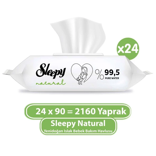 Sleepy Natural Yenidoğan 90 Yaprak 24'lü Paket Islak Mendil