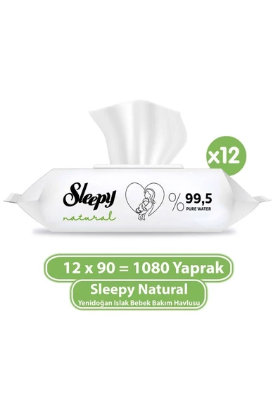 Sleepy Natural Yenidoğan 90 Yaprak 12'li Paket Islak Mendil