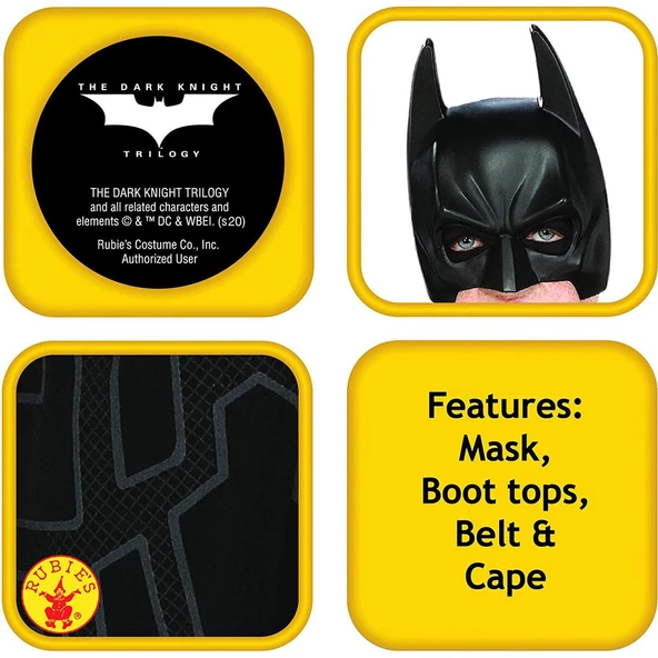 ORJİNAL DC Comics Batman Kostüm 8-10 Yaş Kara Şövalye Kıyafeti - 3