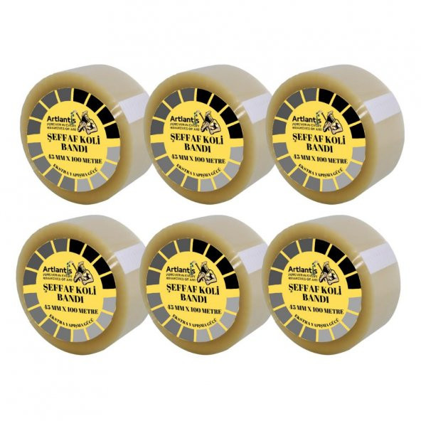 Koli Bandı Şeffaf 45x100 6 Lı 1 Paket Artlantis Koli Bantı 45*100 Ambalajlama Bandı Şeffaf Ekstra Yapıştırma Kaliteli 6 Lı