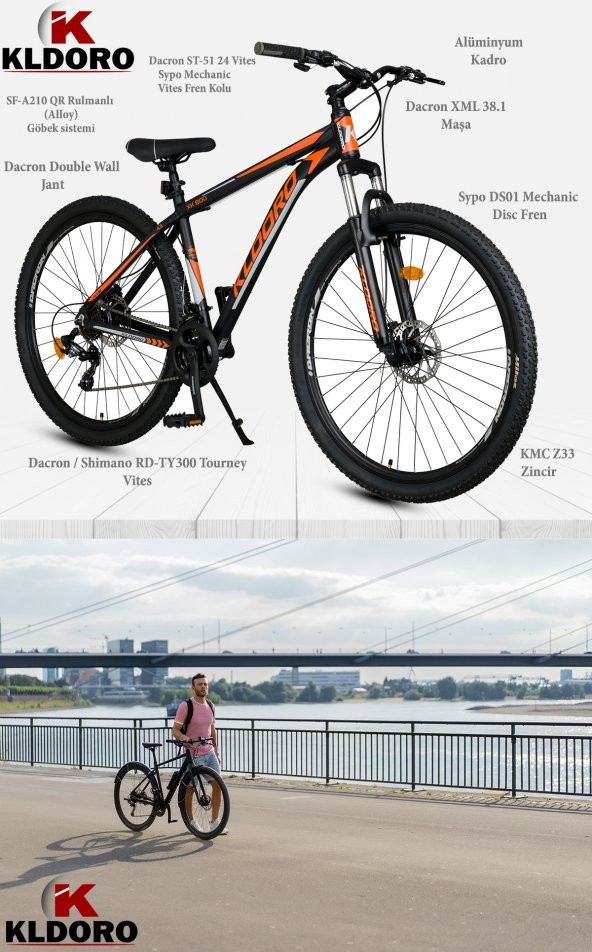 Kldoro Xk800 4.3 29 Jant Bisiklet Alüminyum Kadro 24 Vites Mekanik Disk Fren Dağ Bisikleti - 4
