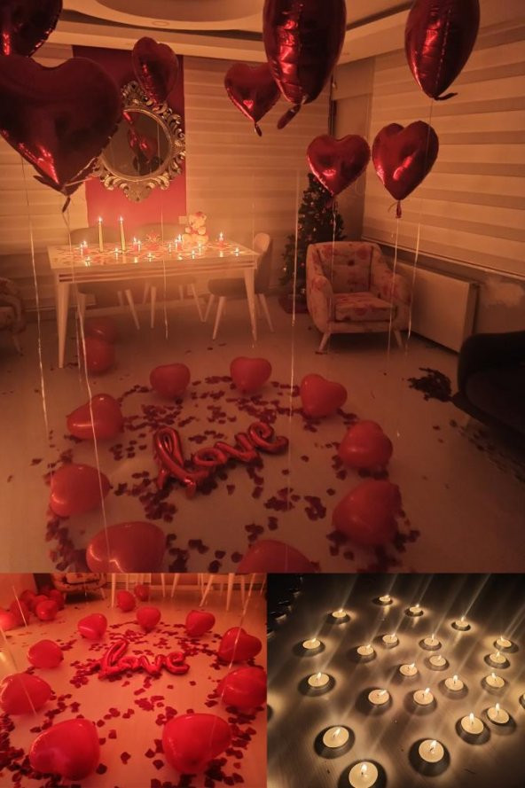 Beysüs Kalp Mum Love Ve Kalp Balon Gül Yaprağı Tealight Mum Süsleme Sevgililer Günü Evlilik Teklifi - 1
