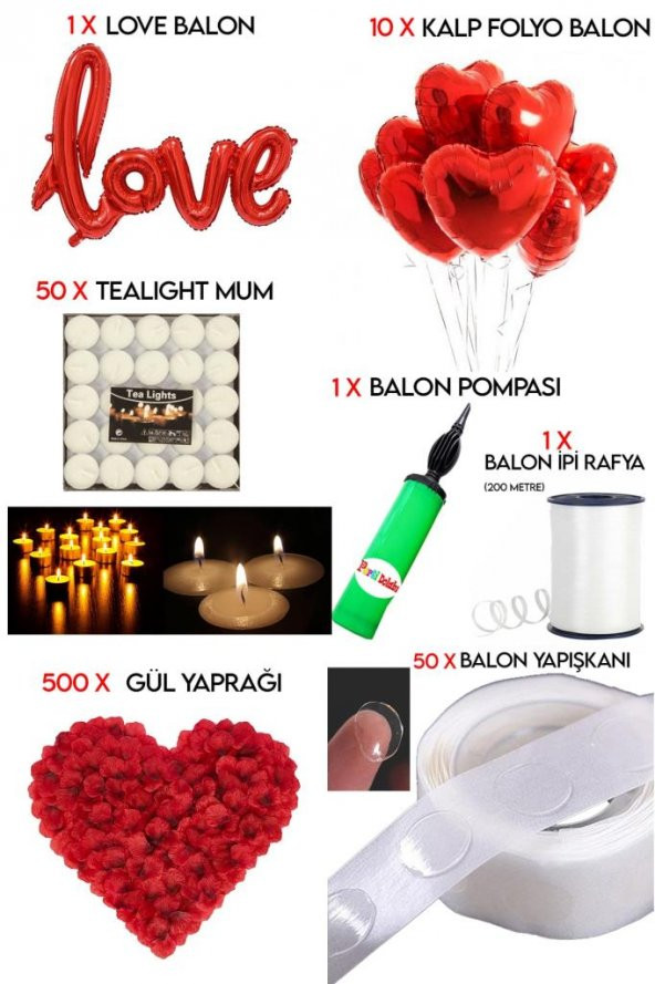 Beysüs Kalp Mum Love Ve Kalp Balon Gül Yaprağı Tealight Mum Süsleme Sevgililer Günü Evlilik Teklifi - 2