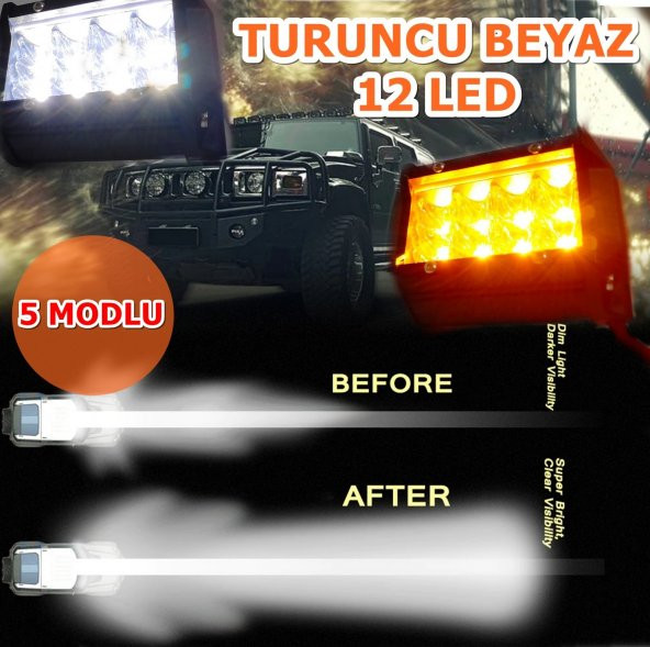 Off Road Spot Delici 12 Led 5 Farklı Fonksiyonlu Su Geçirmez 3 Sıra