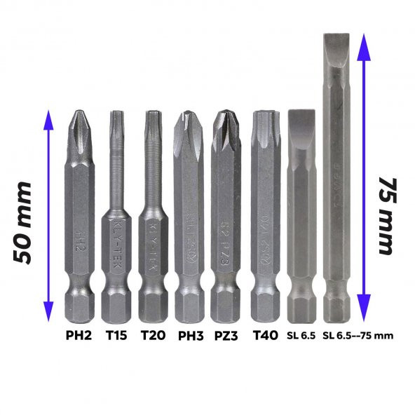 Matkap Bits Uç Vidalama Ucu Düz Yıldız Torx Uç (8 PARÇA) - 2