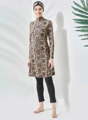 Seamay ALLSEA 2002 Koyu Siyah Lycralı Tesettür Mayo - Resim 2